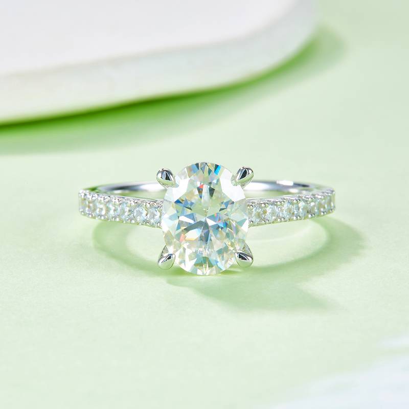 微镶蛋形S925银镀白金MoissaniteWomen's Ring2.0ctD级